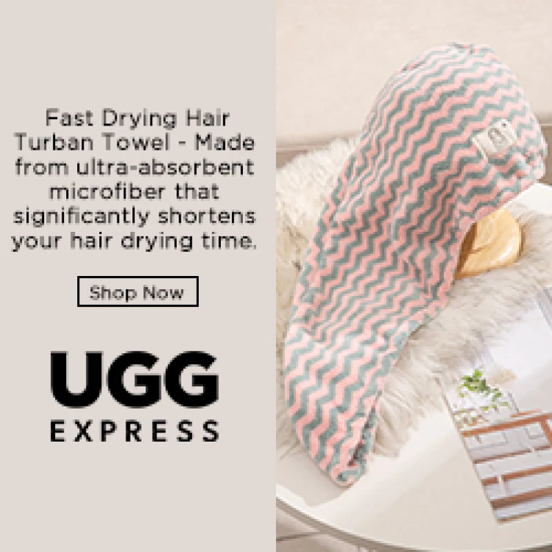 Dry hair faster with the turban towel from UGG Express
